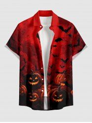 Halloween Pumpkin Lantern Bat Ombre Print Button Pocket Shirt For Men -  