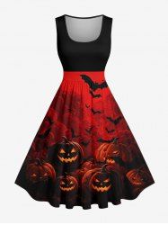 Halloween Pumpkin Lantern Bat Ombre Print Vintage Swing A Line Dress -  