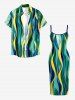 African Printed Matching Couple Outfit Curve Colorblock Hawaiian Set -  