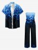 Tenue de plage hawaïenne assortie pour couples avec imprimé fleurs ombré et pois clairs - Bleu profond 