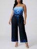 Tenue de plage hawaïenne assortie pour couples avec imprimé fleurs ombré et pois clairs - Bleu profond 