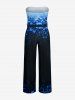Tenue de plage hawaïenne assortie pour couples avec imprimé fleurs ombré et pois clairs - Bleu profond 