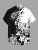 Chemise hawaïenne à imprimé fleurs et feuilles avec poche boutonnée pour homme - Noir S