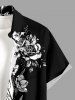 Chemise hawaïenne à imprimé fleurs et feuilles avec poche boutonnée pour homme - Noir S