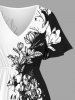 Robe midi en A à imprimé Hawaii fleurs et feuilles avec poches fendues - Noir L