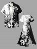 Robe midi en A à imprimé Hawaii fleurs et feuilles avec poches fendues - Noir L