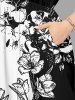 Robe midi en A à imprimé Hawaii fleurs et feuilles avec poches fendues - Noir L