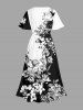 Robe midi en A à imprimé Hawaii fleurs et feuilles avec poches fendues - Noir L