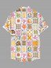 Chemise pour homme à imprimé floral et feuillage géométrique, motif colorblock, style hawaïen, avec boutons et poche - Rose  S