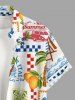 Chemise hawaïenne à imprimé soleil, fruits et mer avec poche boutonnée pour homme - Bleu 6XL