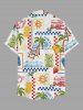 Chemise hawaïenne à imprimé soleil, fruits et mer avec poche boutonnée pour homme - Bleu 6XL