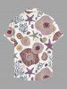 Chemise hawaïenne à boutons et poche avec imprimé fleurs, étoiles de mer et corail pour homme - Violet Terne 6XL