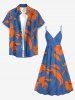 Robe trapèze portefeuille Hawaii à imprimé fleurs et feuilles - Bleu Ciel L