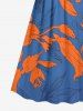 Robe trapèze portefeuille Hawaii à imprimé fleurs et feuilles - Bleu Ciel L