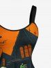 Robe trapèze à imprimé Halloween : citrouille, lanterne, fantôme, château - Vert 5X