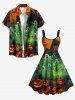 Robe trapèze à imprimé Halloween : citrouille, lanterne, fantôme, château - Vert 5X