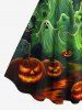 Robe trapèze à imprimé Halloween : citrouille, lanterne, fantôme, château - Vert 5X