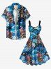 Skulls Pirate Parrot Coconut Tree Flower Sea Waves Print Hawaii A Line Dress -  