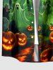 Halloween Pumpkin Lantern Ghost Castle Print Button Pocket Shirt For Men -  