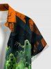 Halloween Pumpkin Lantern Ghost Castle Print Button Pocket Shirt For Men -  