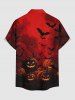 Halloween Pumpkin Lantern Bat Ombre Print Button Pocket Shirt For Men -  