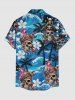 Chemise hawaïenne à boutons et poche pour homme, avec imprimé crânes pirate perroquet cocotier fleurs vagues marines - Pers S