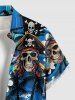 Chemise hawaïenne à boutons et poche pour homme, avec imprimé crânes pirate perroquet cocotier fleurs vagues marines - Pers S