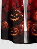 Halloween Pumpkin Lantern Bat Ombre Print Button Pocket Shirt For Men -  