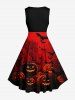 Halloween Pumpkin Lantern Bat Ombre Print Vintage Swing A Line Dress -  