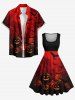 Halloween Pumpkin Lantern Bat Ombre Print Vintage Swing A Line Dress -  