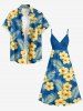 Hibiscus Flower Tropical Leaf Print Surplice Hawaii Cami Dress -  