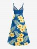Hibiscus Flower Tropical Leaf Print Surplice Hawaii Cami Dress -  