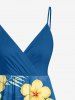 Hibiscus Flower Tropical Leaf Print Surplice Hawaii Cami Dress -  