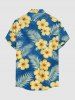 Hibiscus Flower Tropical Leaf Print Buttons Pocket Hawaii Shirt For Men -  