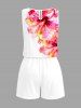 Hibiscus Flower Watercolor Print Cinched Hawaii Romper -  