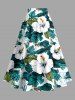 Jupe Hawaii fendue à imprimé fleurs et feuilles d'hibiscus - Turquoise Foncée XS