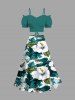 Jupe Hawaii fendue à imprimé fleurs et feuilles d'hibiscus - Turquoise Foncée XS