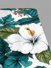 Jupe Hawaii fendue à imprimé fleurs et feuilles d'hibiscus - Turquoise Foncée XS