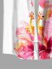 Hibiscus Flower Watercolor Print Buttons Pocket Hawaii Shirt For Men -  