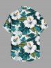 Hibiscus Flower Leaf Print Buttons Pocket Hawaii Shirt For Men -  