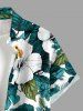 Hibiscus Flower Leaf Print Buttons Pocket Hawaii Shirt For Men -  