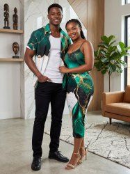 Marble Textured Print Matching Hawaii Beach Outfit For Couples -  