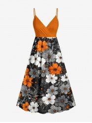 Robe camisole surplice à imprimé fleurs et feuilles Hawaii - Orange S