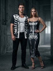 Halloween Skeleton Print Matching Outfit For Couples -  