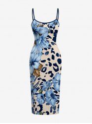 Robe imprimé léopard et fleurs Hawaii - Bleu clair 1X