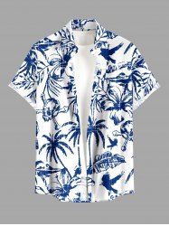 Chemise hawaïenne pour hommes à imprimé crâne, cocotier, fleur et feuille, avec boutons et poche - Bleu profond L