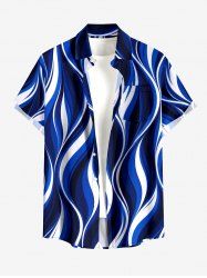 Curve Chemise hawaïenne à imprimé colorblock, boutons et poche pour homme - Bleu profond 6XL