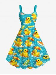 Robe tank hawaïenne imprimé Canard, vagues et cocotier (bretelles réglables) - Turquoise XXS