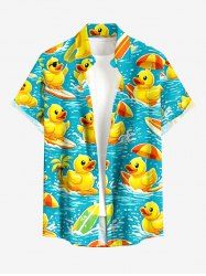 Chemise hawaïenne pour homme à imprimé canard, vagues et cocotier, avec boutons et poche - Turquoise 4XL