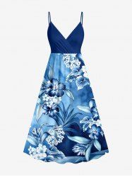 Tropical Leaf Hibiscus Flower Print Hawaii Surplice A Line Dress -  